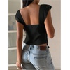 image:imageRoseSeek Womens Flowy Going Out Tank Top Sweetheart Neck Cap Sleeve Summer Ruffle Elegant Crop TopsBlack