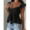 image:imageRoseSeek Womens Flowy Going Out Tank Top Sweetheart Neck Cap Sleeve Summer Ruffle Elegant Crop TopsBlack