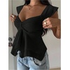 image:imageRoseSeek Womens Flowy Going Out Tank Top Sweetheart Neck Cap Sleeve Summer Ruffle Elegant Crop TopsBlack
