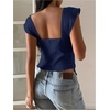 image:imageRoseSeek Womens Flowy Going Out Tank Top Sweetheart Neck Cap Sleeve Summer Ruffle Elegant Crop TopsBlue