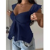 image:imageRoseSeek Womens Flowy Going Out Tank Top Sweetheart Neck Cap Sleeve Summer Ruffle Elegant Crop TopsBlue