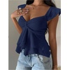 image:imageRoseSeek Womens Flowy Going Out Tank Top Sweetheart Neck Cap Sleeve Summer Ruffle Elegant Crop TopsBlue