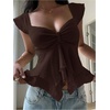image:imageRoseSeek Womens Flowy Going Out Tank Top Sweetheart Neck Cap Sleeve Summer Ruffle Elegant Crop TopsBrown