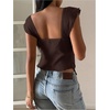 image:imageRoseSeek Womens Flowy Going Out Tank Top Sweetheart Neck Cap Sleeve Summer Ruffle Elegant Crop TopsBrown