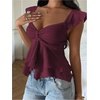 image:imageRoseSeek Womens Flowy Going Out Tank Top Sweetheart Neck Cap Sleeve Summer Ruffle Elegant Crop TopsBurgundy