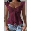 image:imageRoseSeek Womens Flowy Going Out Tank Top Sweetheart Neck Cap Sleeve Summer Ruffle Elegant Crop TopsBurgundy