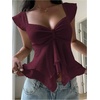 image:imageRoseSeek Womens Flowy Going Out Tank Top Sweetheart Neck Cap Sleeve Summer Ruffle Elegant Crop TopsBurgundy