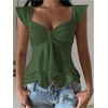 image:imageRoseSeek Womens Flowy Going Out Tank Top Sweetheart Neck Cap Sleeve Summer Ruffle Elegant Crop TopsGreen