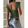 image:imageRoseSeek Womens Flowy Going Out Tank Top Sweetheart Neck Cap Sleeve Summer Ruffle Elegant Crop TopsGreen