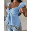 image:imageRoseSeek Womens Flowy Going Out Tank Top Sweetheart Neck Cap Sleeve Summer Ruffle Elegant Crop TopsLight Blue
