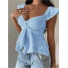 image:imageRoseSeek Womens Flowy Going Out Tank Top Sweetheart Neck Cap Sleeve Summer Ruffle Elegant Crop TopsLight Blue