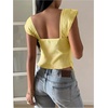image:imageRoseSeek Womens Flowy Going Out Tank Top Sweetheart Neck Cap Sleeve Summer Ruffle Elegant Crop TopsLight Yellow