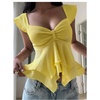 image:imageRoseSeek Womens Flowy Going Out Tank Top Sweetheart Neck Cap Sleeve Summer Ruffle Elegant Crop TopsLight Yellow