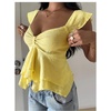 image:imageRoseSeek Womens Flowy Going Out Tank Top Sweetheart Neck Cap Sleeve Summer Ruffle Elegant Crop TopsLight Yellow