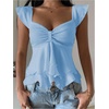 image:imageRoseSeek Womens Flowy Going Out Tank Top Sweetheart Neck Cap Sleeve Summer Ruffle Elegant Crop TopsMedium Blue
