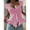 image:imageRoseSeek Womens Flowy Going Out Tank Top Sweetheart Neck Cap Sleeve Summer Ruffle Elegant Crop TopsPink