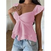 image:imageRoseSeek Womens Flowy Going Out Tank Top Sweetheart Neck Cap Sleeve Summer Ruffle Elegant Crop TopsPink