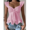 image:imageRoseSeek Womens Flowy Going Out Tank Top Sweetheart Neck Cap Sleeve Summer Ruffle Elegant Crop TopsPink