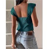image:imageRoseSeek Womens Flowy Going Out Tank Top Sweetheart Neck Cap Sleeve Summer Ruffle Elegant Crop TopsTeal Blue