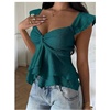 image:imageRoseSeek Womens Flowy Going Out Tank Top Sweetheart Neck Cap Sleeve Summer Ruffle Elegant Crop TopsTeal Blue