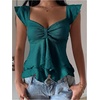 image:imageRoseSeek Womens Flowy Going Out Tank Top Sweetheart Neck Cap Sleeve Summer Ruffle Elegant Crop TopsTeal Blue