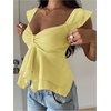 image:imageRoseSeek Womens Flowy Going Out Tank Top Sweetheart Neck Cap Sleeve Summer Ruffle Elegant Crop TopsYellow