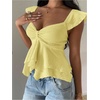 image:imageRoseSeek Womens Flowy Going Out Tank Top Sweetheart Neck Cap Sleeve Summer Ruffle Elegant Crop TopsYellow