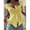 image:imageRoseSeek Womens Flowy Going Out Tank Top Sweetheart Neck Cap Sleeve Summer Ruffle Elegant Crop TopsYellow
