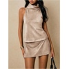 image:imageRoseSeek Womens Fold Over High Neck Tops Sleeveless Fitted Tank Tops Western OutfitApricot