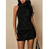 image:imageRoseSeek Womens Fold Over High Neck Tops Sleeveless Fitted Tank Tops Western OutfitBlack