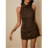 image:imageRoseSeek Womens Fold Over High Neck Tops Sleeveless Fitted Tank Tops Western OutfitBrown