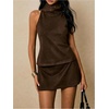 image:imageRoseSeek Womens Fold Over High Neck Tops Sleeveless Fitted Tank Tops Western OutfitBrown