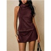image:imageRoseSeek Womens Fold Over High Neck Tops Sleeveless Fitted Tank Tops Western OutfitCoffee Brown