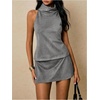 image:imageRoseSeek Womens Fold Over High Neck Tops Sleeveless Fitted Tank Tops Western OutfitDark Grey
