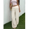 image:imageRoseSeek Womens Fold Over Low Rise Linen Pants Wide Leg Casual Lounge Pants Vacation TrousersApricot