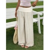 image:imageRoseSeek Womens Fold Over Low Rise Linen Pants Wide Leg Casual Lounge Pants Vacation TrousersApricot