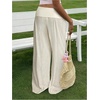 image:imageRoseSeek Womens Fold Over Low Rise Linen Pants Wide Leg Casual Lounge Pants Vacation TrousersApricot