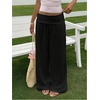 image:imageRoseSeek Womens Fold Over Low Rise Linen Pants Wide Leg Casual Lounge Pants Vacation TrousersBlack