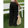 image:imageRoseSeek Womens Fold Over Low Rise Linen Pants Wide Leg Casual Lounge Pants Vacation TrousersBlack