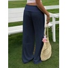 image:imageRoseSeek Womens Fold Over Low Rise Linen Pants Wide Leg Casual Lounge Pants Vacation TrousersDeep Blue