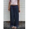 image:imageRoseSeek Womens Fold Over Low Rise Linen Pants Wide Leg Casual Lounge Pants Vacation TrousersDeep Blue