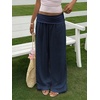 image:imageRoseSeek Womens Fold Over Low Rise Linen Pants Wide Leg Casual Lounge Pants Vacation TrousersDeep Blue
