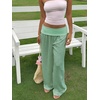 image:imageRoseSeek Womens Fold Over Low Rise Linen Pants Wide Leg Casual Lounge Pants Vacation TrousersGreen