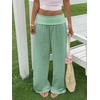 image:imageRoseSeek Womens Fold Over Low Rise Linen Pants Wide Leg Casual Lounge Pants Vacation TrousersGreen