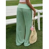 image:imageRoseSeek Womens Fold Over Low Rise Linen Pants Wide Leg Casual Lounge Pants Vacation TrousersGreen