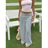 image:imageRoseSeek Womens Fold Over Low Rise Linen Pants Wide Leg Casual Lounge Pants Vacation TrousersGrey