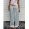 image:imageRoseSeek Womens Fold Over Low Rise Linen Pants Wide Leg Casual Lounge Pants Vacation TrousersGrey