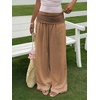 image:imageRoseSeek Womens Fold Over Low Rise Linen Pants Wide Leg Casual Lounge Pants Vacation TrousersKhaki