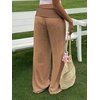 image:imageRoseSeek Womens Fold Over Low Rise Linen Pants Wide Leg Casual Lounge Pants Vacation TrousersKhaki