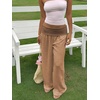 image:imageRoseSeek Womens Fold Over Low Rise Linen Pants Wide Leg Casual Lounge Pants Vacation TrousersKhaki